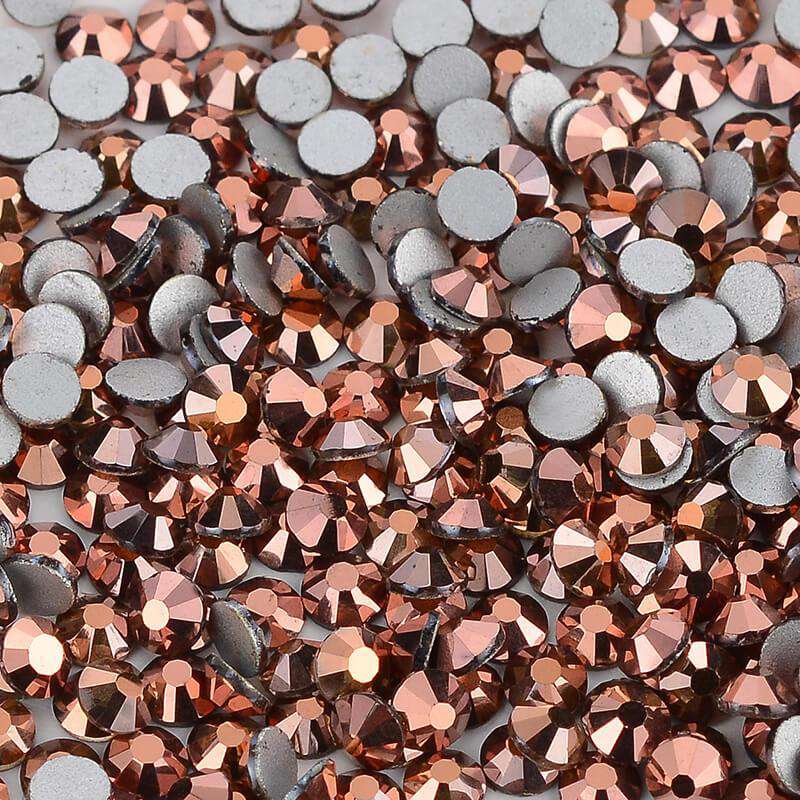 Rose Gold flatback rhinestones size comparison, SS3 to SS60