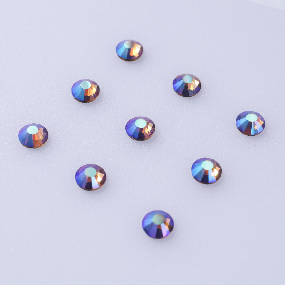 Smoke Topaz AB flatback rhinestones size comparison, SS3 to SS60