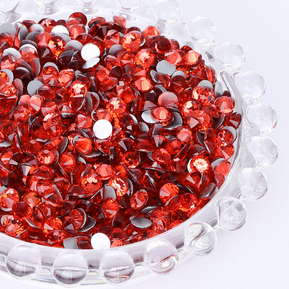 Padparadascha flatback rhinestones size comparison, SS3 to SS60