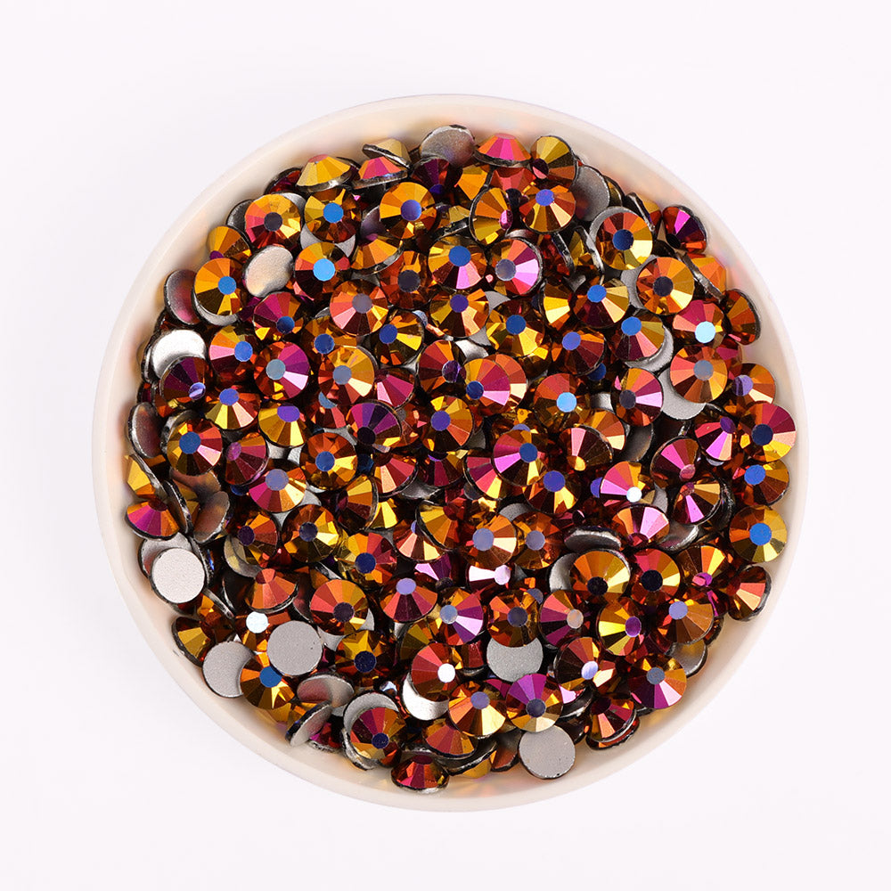 Magic Gold flatback rhinestones size comparison, SS3 to SS60