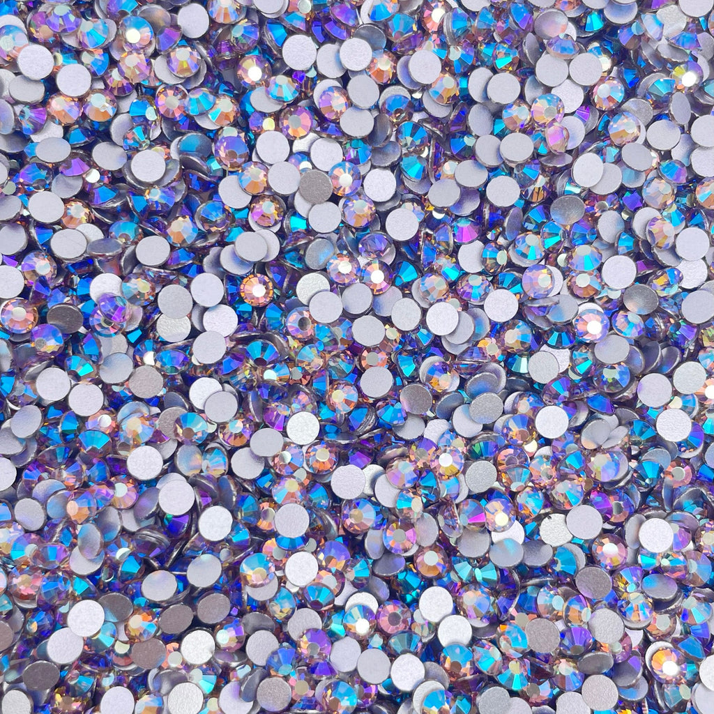 Light Amethyst AB non-hotfix flatback glass rhinestones — iridescent Aurora Borealis coating