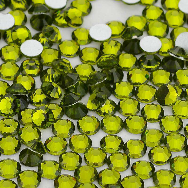 Olive flatback rhinestones size comparison, SS3 to SS60