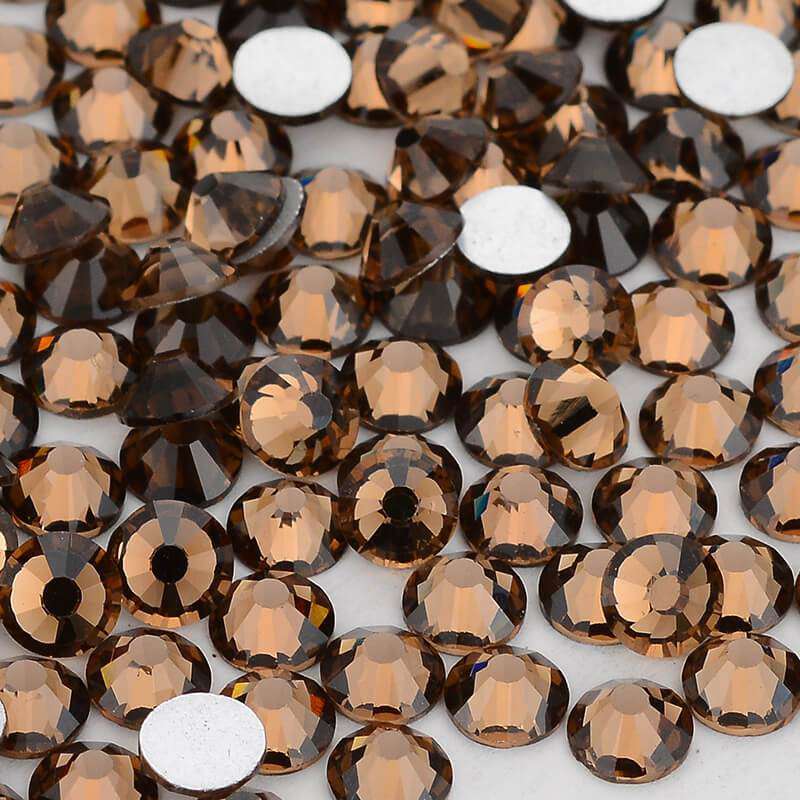 Smoked Topaz flatback rhinestones size comparison, SS3 to SS60