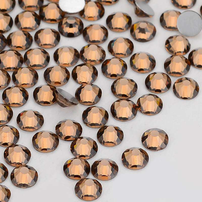 Close-up of Smoked Topaz glass rhinestone facets and flat back